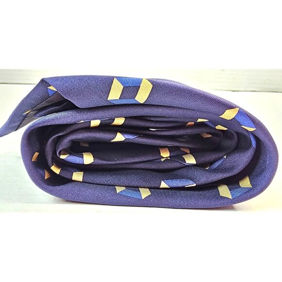Polo By Ralph Lauren Mens Silk Tie Geometric Yellow Blue Cube Pattern USA - Picture 5 of 7
